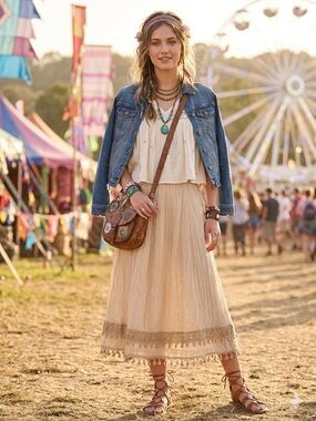 krazy kat Cream A-Line Skirt with Crochet Hem